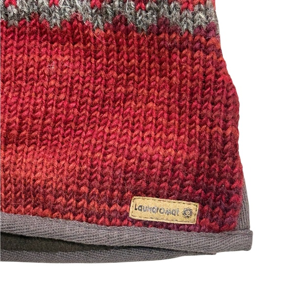 Laundromat Hooded Wool Knit Sweater Coat Pom Pom Alpine Fair Isle Size L - Picture 5 of 10